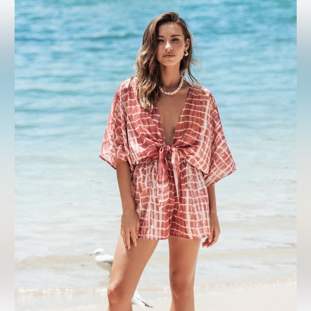 See The Good Ombre Wash Tie Front Romper XL NWT